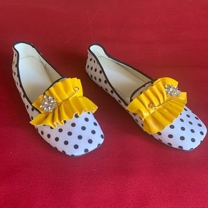 Black and White Polka Dot Flats with Yellow Bows